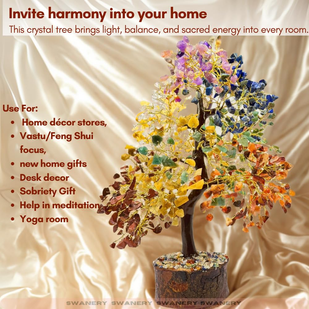 Crystal Tree of Life 7 Chakra Healing Crystal Trees for Home Decor, Office Desk Decor, Living Room Decor, Handmade Bonsai Trees for Positive Energy, Money, Good Luck Birthday Gifts for Women