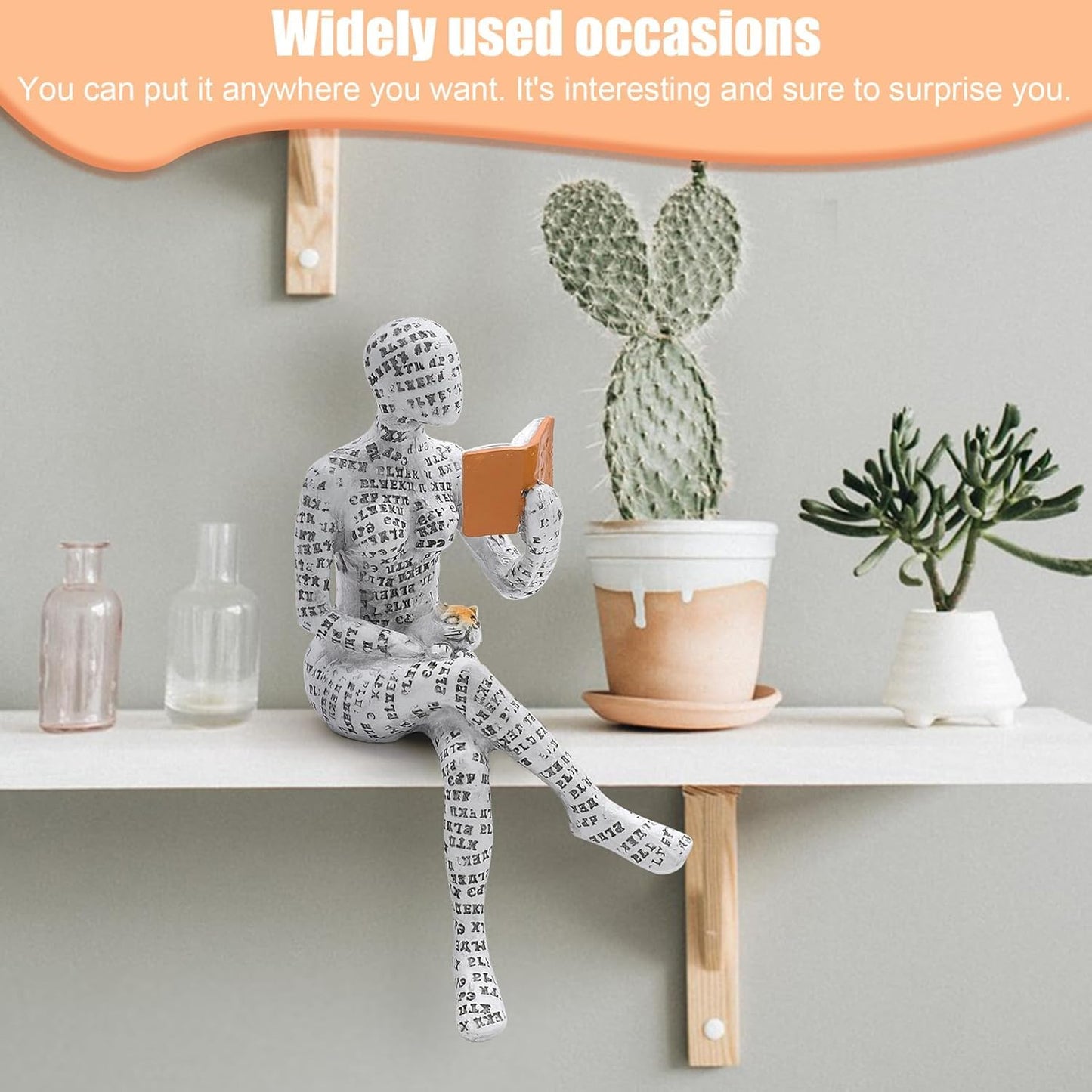 JLNGTHONG Reading Women Figurine, Thinker Statue Modern Art Sculpture Resin Abstract Collectible Figurines for Console Table Bookshelf Shelf Office Coffee Table Home Decoration (Seated Position)