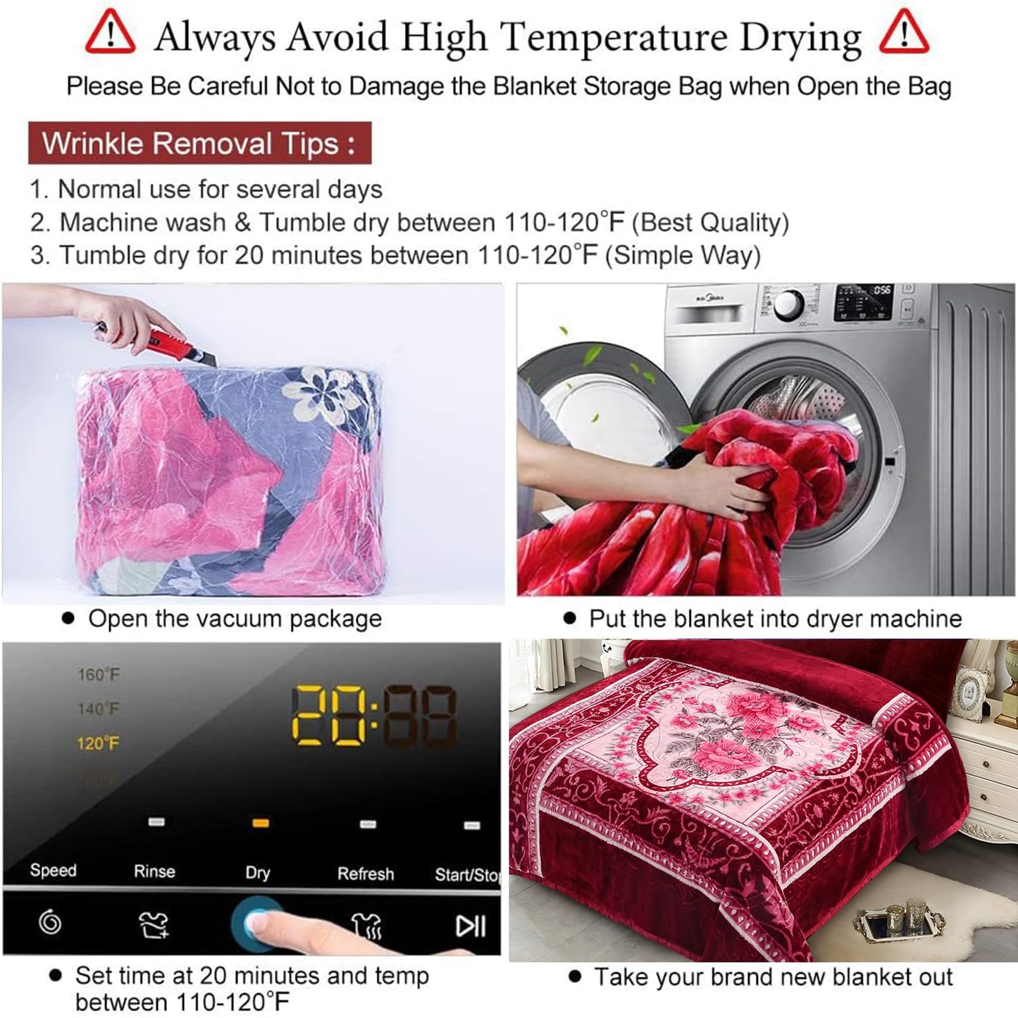 JYK Soft Fleece Bed Blanket Queen Size A&B Pattern Rose/Rose - 520GSM Fuzzy Cozy Luxury Warm Blanket Microfiber, 2 Ply Reversible Room Home Decor Christmas Decorations, 75" x 87 inches, 5 LB