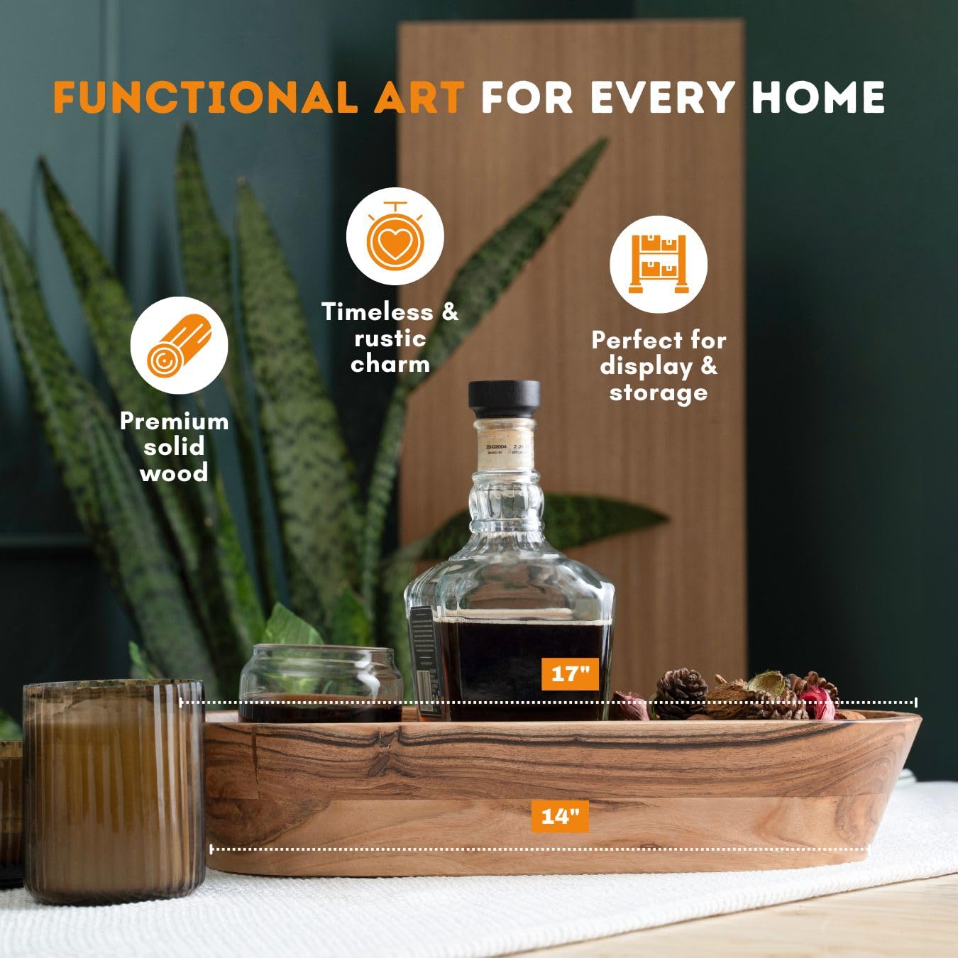 Wooden Dough Bowl – Handmade Decorative Bowls for Home Decor, Bathroom, Kitchen Counter & More - Acacia Wood Large Dough Bowl Fits Cosmetics, Keys & Other Knick Knacks – Great Boho Home Decorations