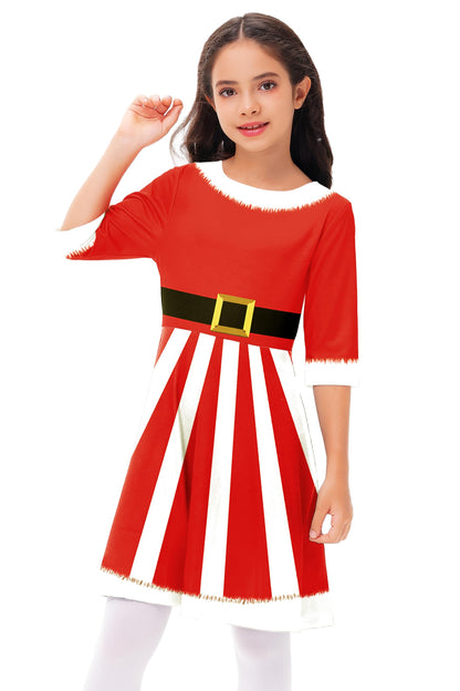 Remimi Santa Dress for Girls Christmas 3/4 Sleeve Twirly Gift Holiday Skater Dress 9-10 Years