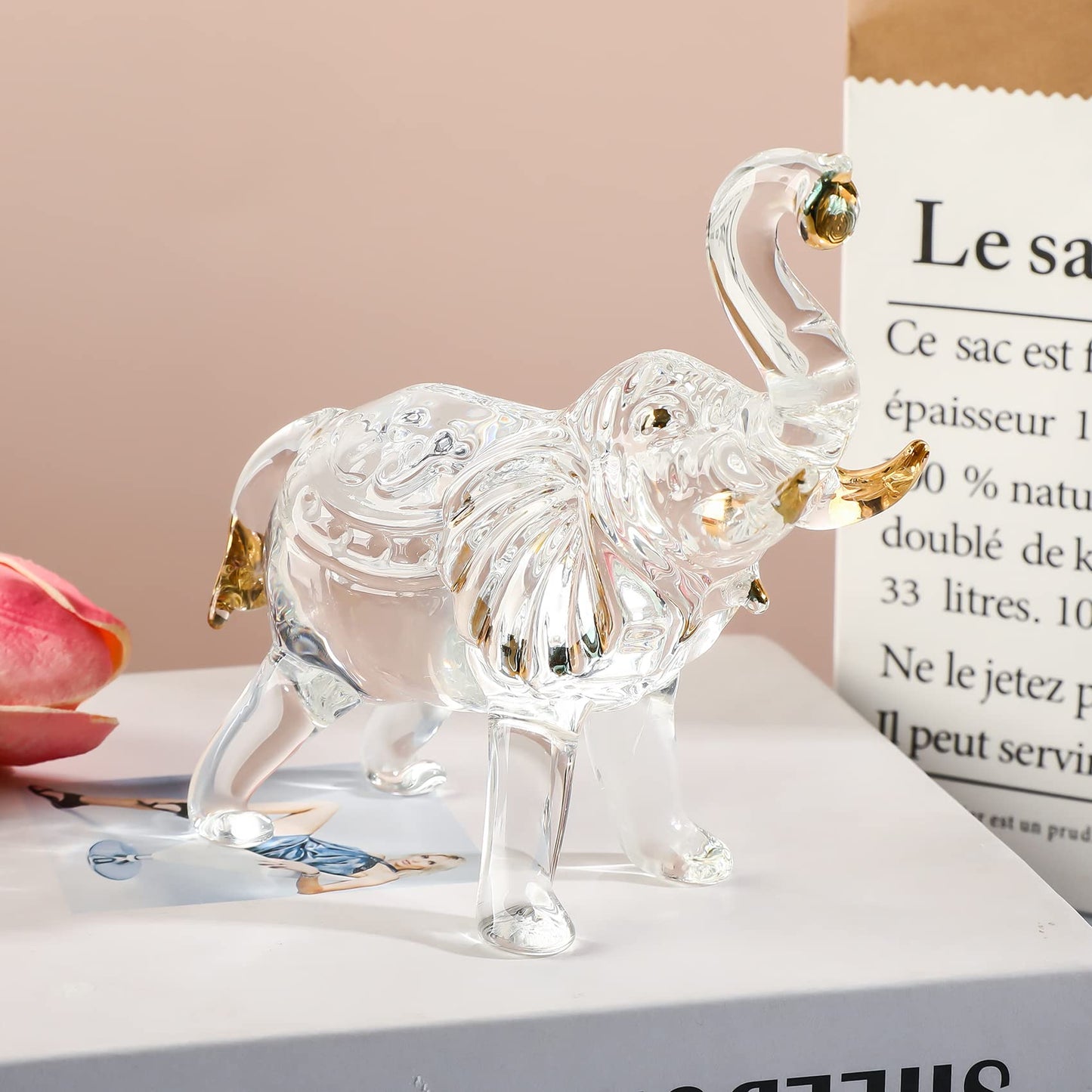 YWHL Handmade Crystal Elephant Figurine Gifts for Women, Elephant Statue Decor Gifts for Animal Lovers, Crystal Animals Figurines for Home Decoration