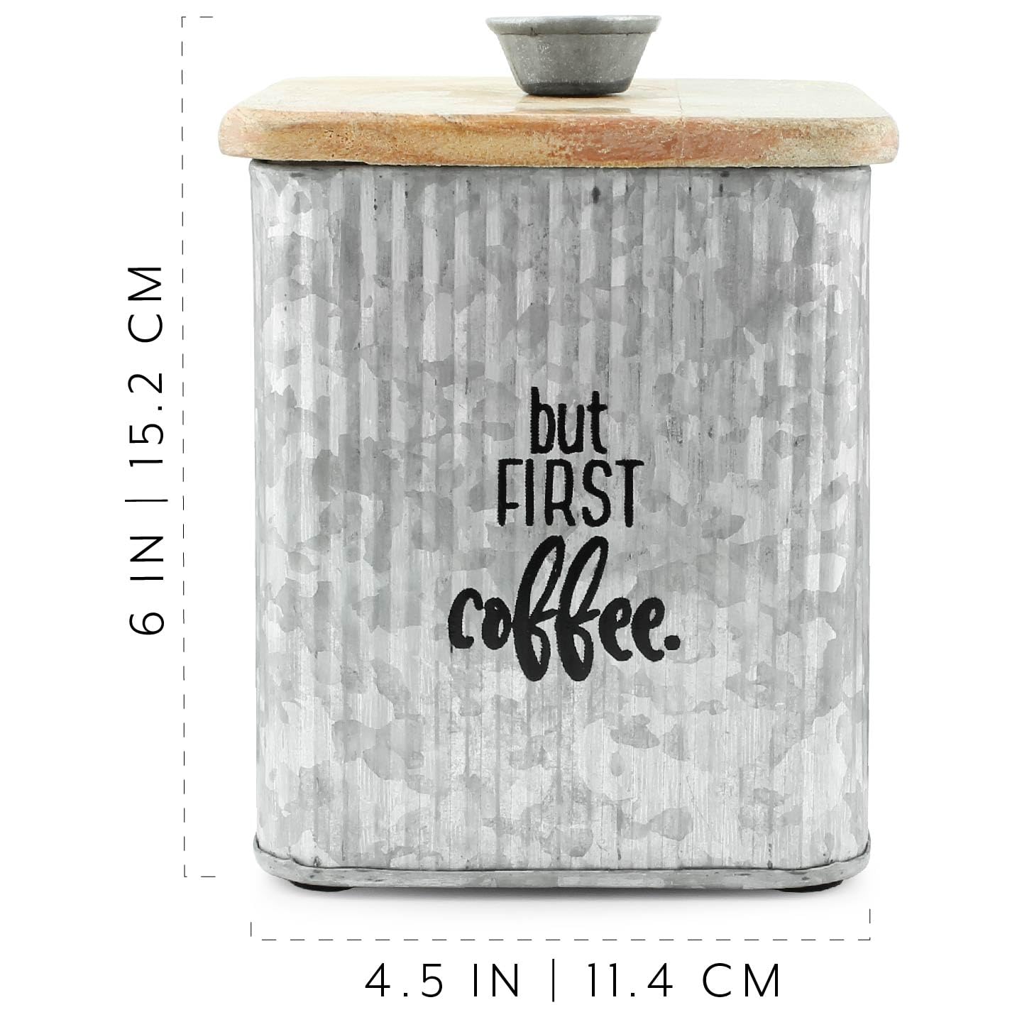 AuldHome Design Farmhouse Galvanized Canisters (Set of 3); Storage Containers for Coffee, Tea and Sugar in Galvanized Iron and Wood Design