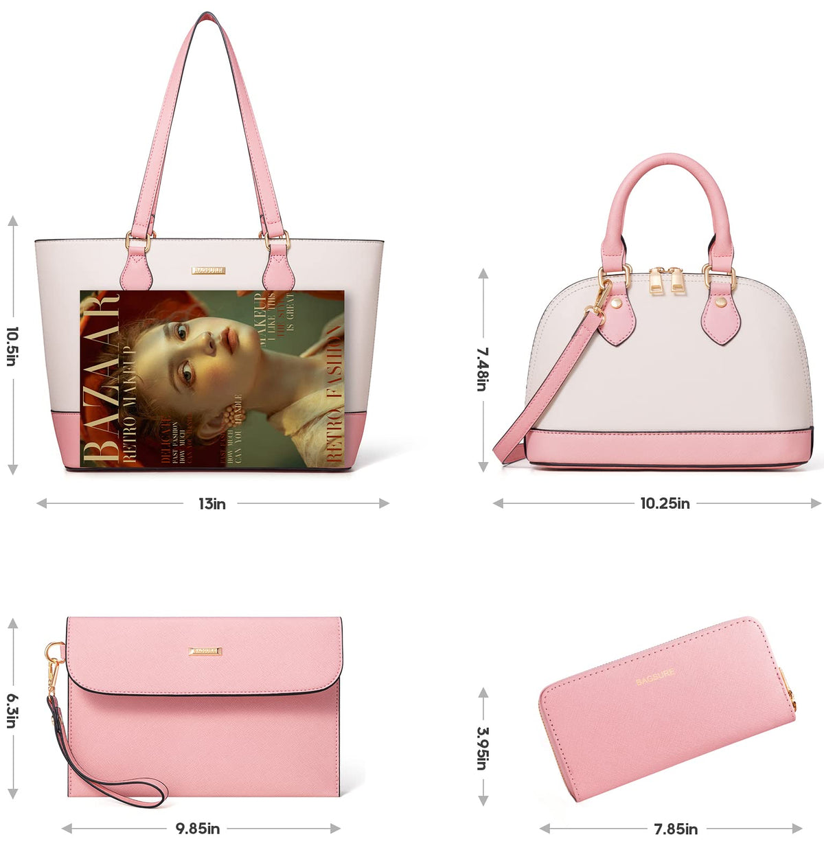 4PCS Women Fashion Handbags Purses Wallet Shoulder Bags Casual Tote Bag Crossbody Bags, Handbag Set Gift for Ladies Girls, Satchel Purse Set for Women
