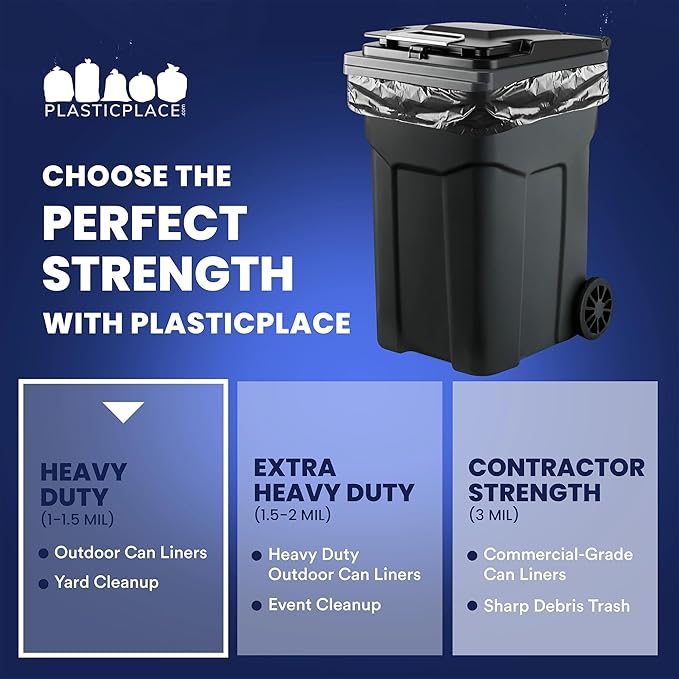Plasticplace 64-65 Gallon Black Trash Bags, Heavy Duty Toter Can Liners
