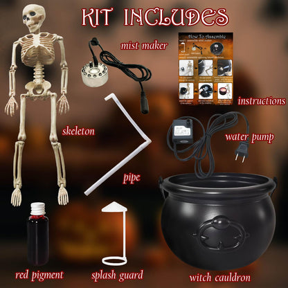 Halloween Decoration, Ultrasonic Mist Maker Fogger with Black Witch Cauldron Halloween Skeleton Splash Guard, Spooky Hocus Pocus Party Halloween Decor for Home Table Kitchen Garden
