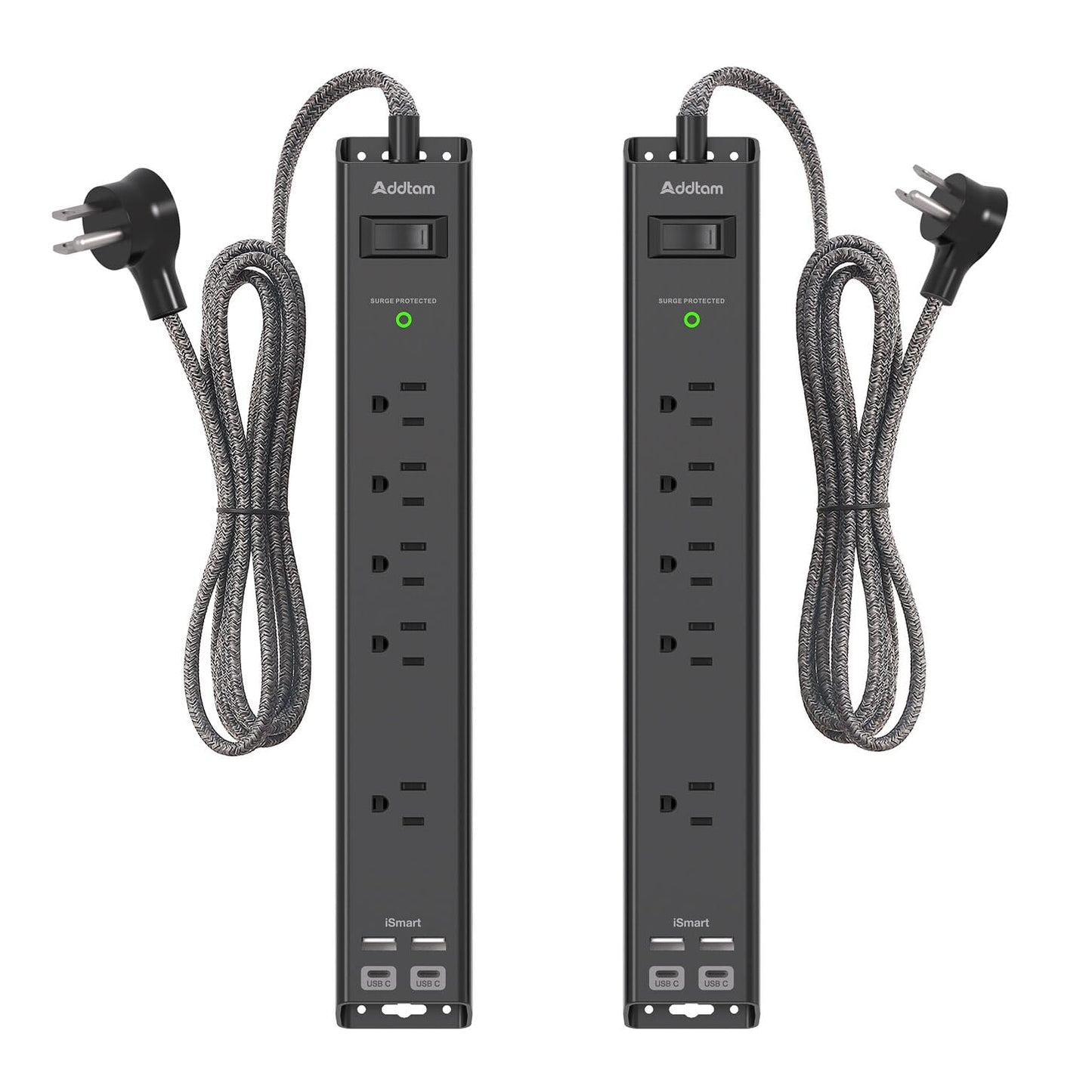 2 Pack Power Strip Surge Protector - 6Ft Extension Cord with 5 Widely Outlets 4 USB (2 USB C) Port, 1875W/15A, Wall Mount, Flat Plug, Desk Charging Station for Home Office College Dorm Room Essentials