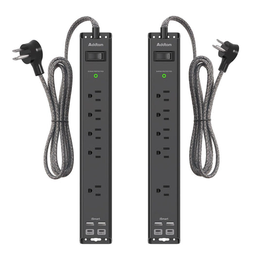 2 Pack Power Strip Surge Protector - 6Ft Extension Cord with 5 Widely Outlets 4 USB (2 USB C) Port, 1875W/15A, Wall Mount, Flat Plug, Desk Charging Station for Home Office College Dorm Room Essentials