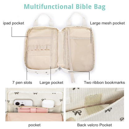 Bunnychill Bible Cover for Women, Bible Case,Carrying Bible Bag Scripture Case Church Bag Bible Protective with Font & Back Zippered Pocket