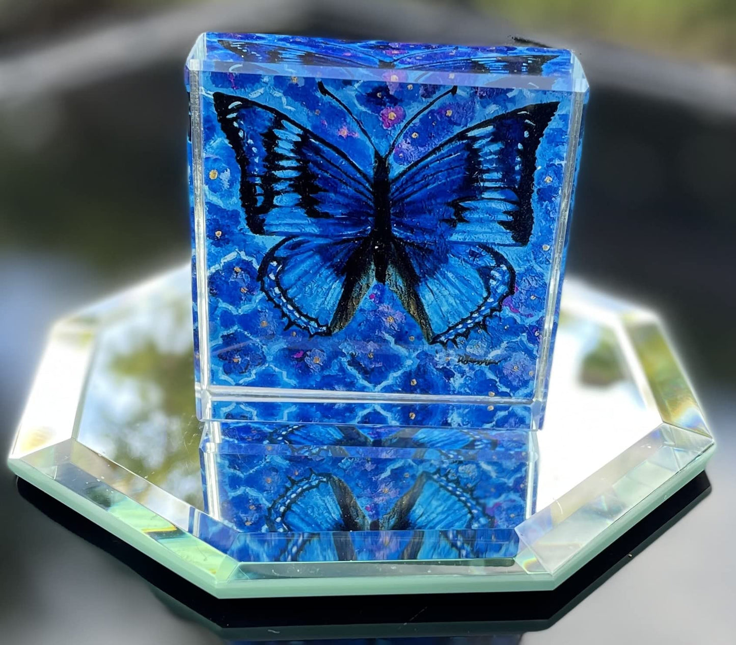 Crystal Butterfly Paperweight Collectible Gift Dark Blue Morpho