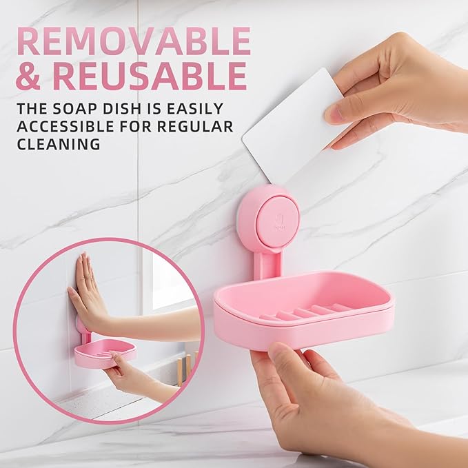 LEVERLOC Soap Dish Holder for Shower Suction Cup Wall Mounted Self Draining