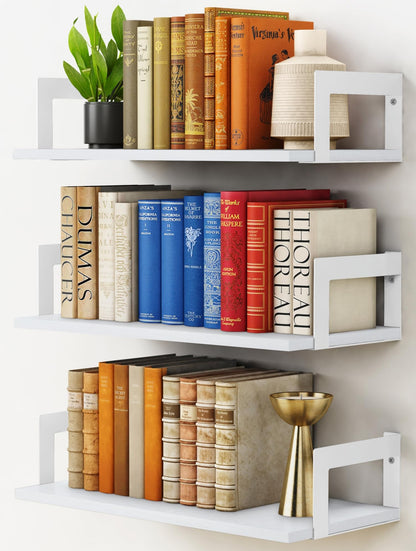 Harwaya White Wall Bookshelf for Kids Room, Small Floating Book Shelf for Teen Girls Boys Bedroom, 8 Inch Deep Wall Mounted Bookshelves for Office Living Room Bathroom Decor (3-Pack)