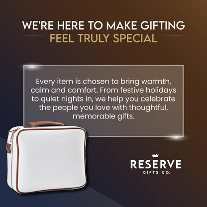 Reserve Gifts Co. Massage Gun Gift with Carrying Case - Deep Tissue Back Massager for Pain Relief with 6 Percussion Relaxation Heads - Silent Brushless Motor, Gift for Wife, Mother (White/Pearl)