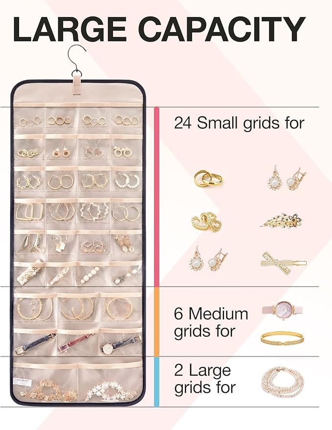 BAGSMART Hanging Jewelry Organizer Storage Roll