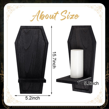 LemonRoad Set of 2 Gothic Wall Sconce Candle Holder Halloween Coffin Goth Decor Wall Mount Shelf Wooden Black Decorations for Bedroom Living Room Bathroom Home Dining Room Office Spooky Gifts