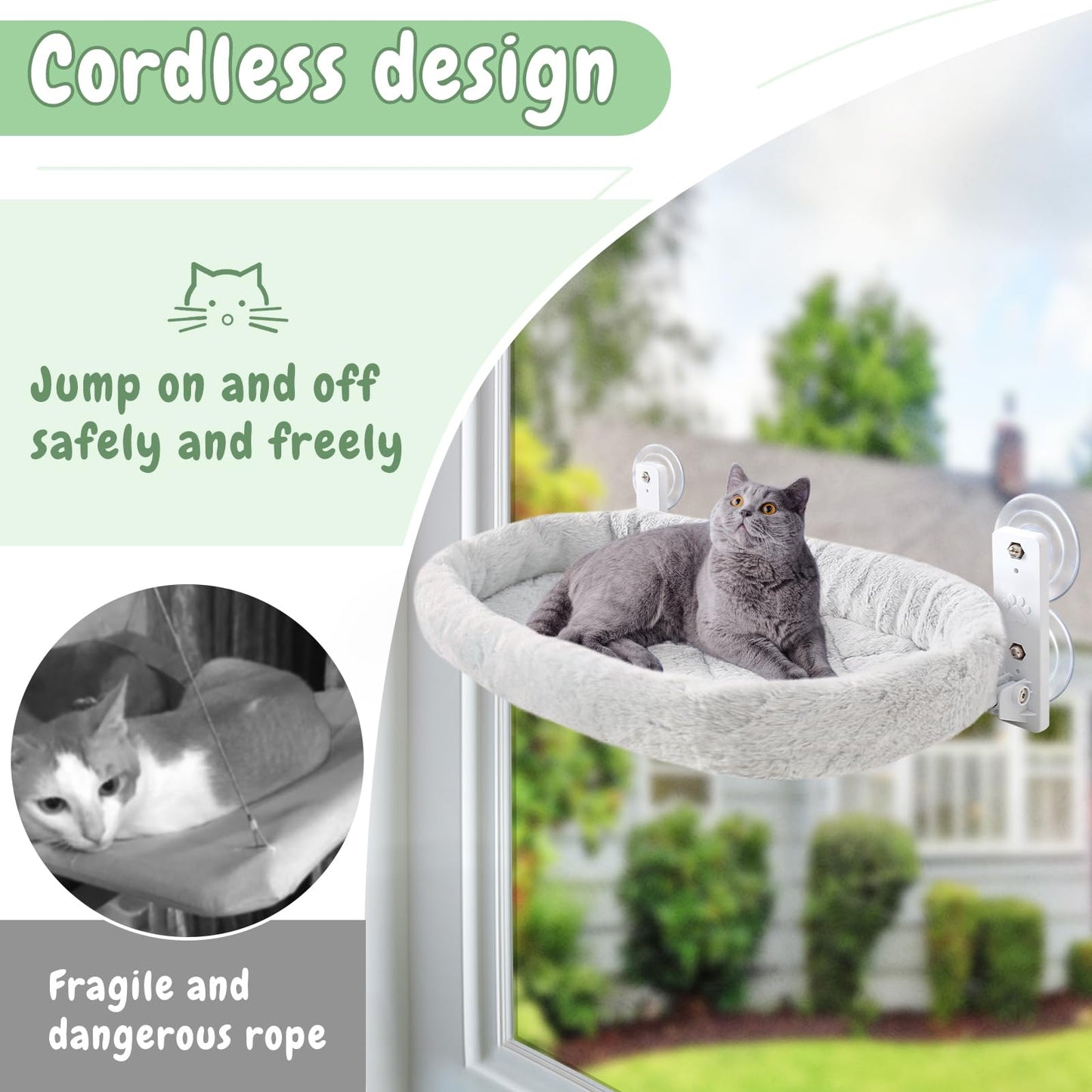 GUUSII HOME Cat Hammock Window Perch Foldable Hanging Bed Windowsill Seat Large Cats Shelf with Strong Suction Cups Kitty Lounger Reversible Cover 53 * 30cm Hold Up to 18kg Easy to Assemble(Grey)
