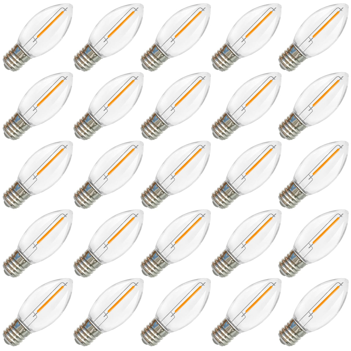 SUNSGNE C9 LED Christmas Light Bulbs, E17 Light Bulb for Christmas Tree Decor, Replacement Shatterproof Light Bulbs for Outdoor String Lights, E17 Intermediate Base, 0.6W, Warm White