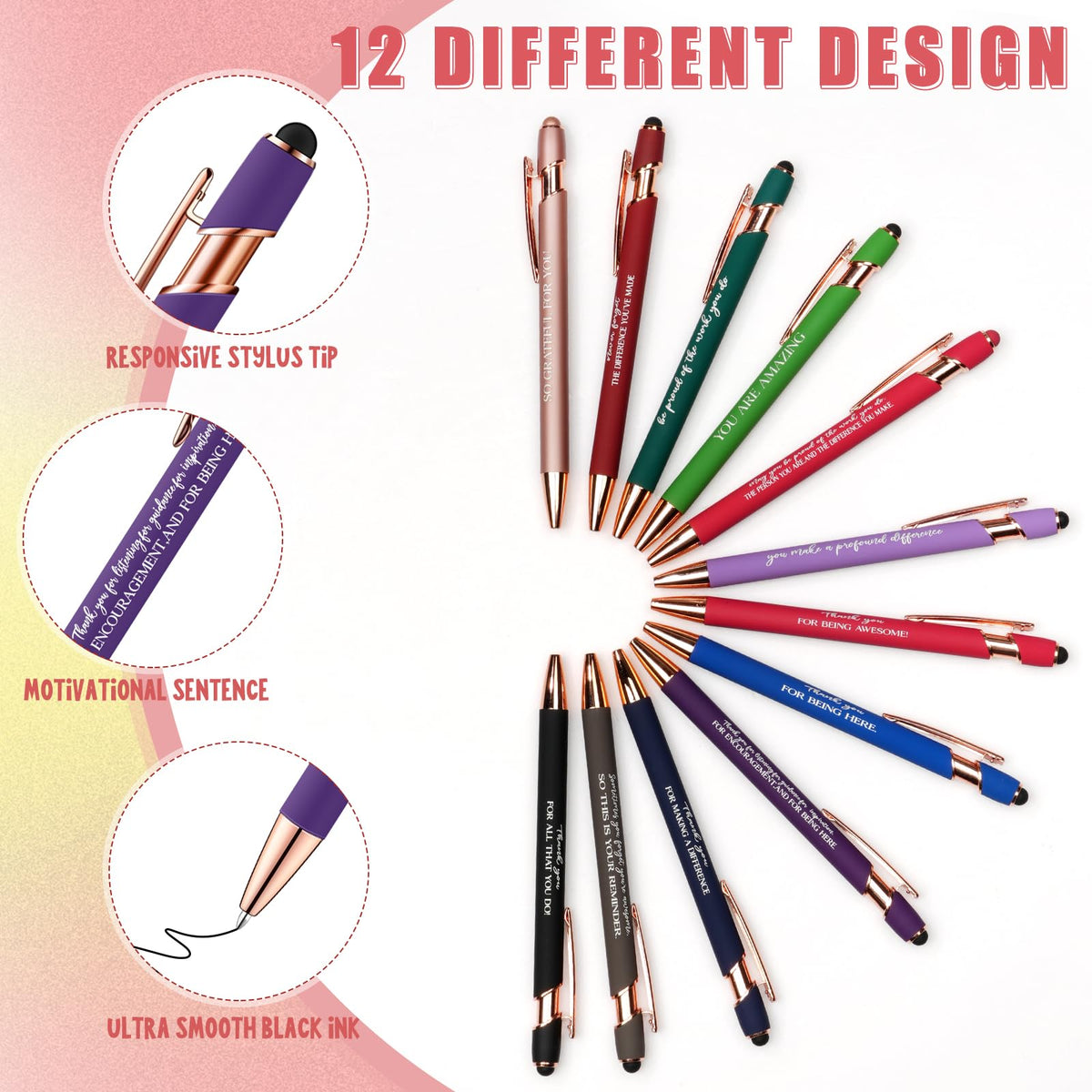 Ragnhild 48 Pcs Thank You Gifts Bulk Motivational Pens Inspirational Notepads, Mini Motivational Notebooks Gifts for Employee Teacher Staff Volunteer Coworker