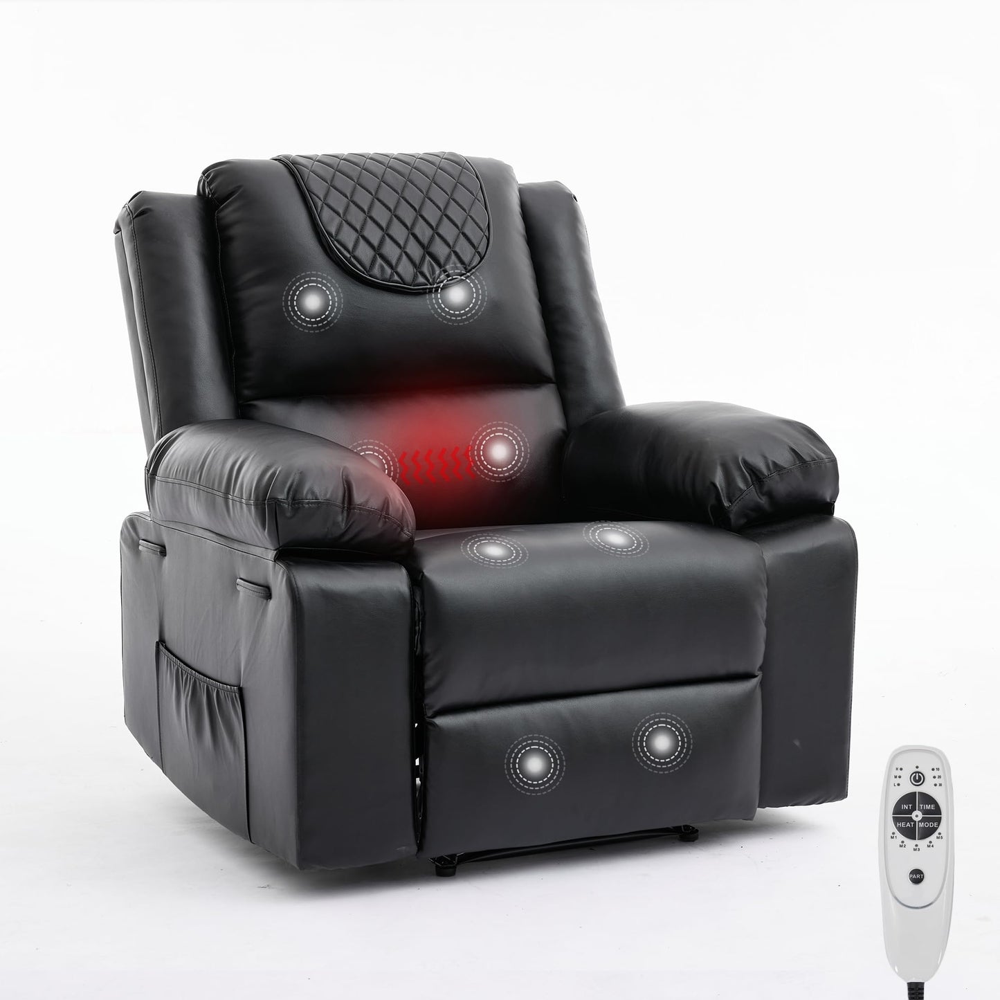 Adult Manual Recliner with Heating and Massage Functions (135° Front and Rear Adjustment) - Equipped with Side Storage Pockets and Remote Control, Suitable for Living Room and Bedroom(Black)
