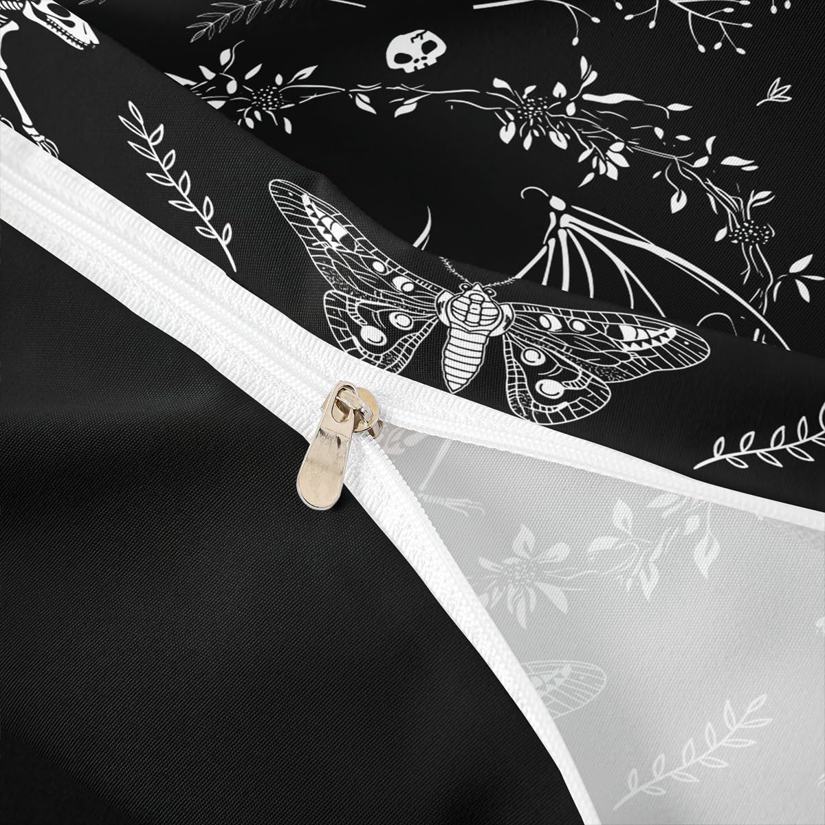 Castle Fairy Moth Duvet Cover Twin Size,Gothic Rabbit Animal Skull Bedding Set 2pcs for Kids Teens,Halloween Skeleton Black White Comforter Cover Soft Quilt Cover,No Comforter
