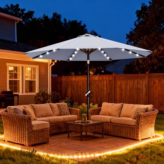 ABCCANOPY 10FT Durable Solar Led Patio Umbrellas with 32LED Lights (Gray)