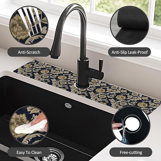 2PCS 24" X 5.5" Kitchen Sink Splash Guard Faucet Mat Floral Flower Super