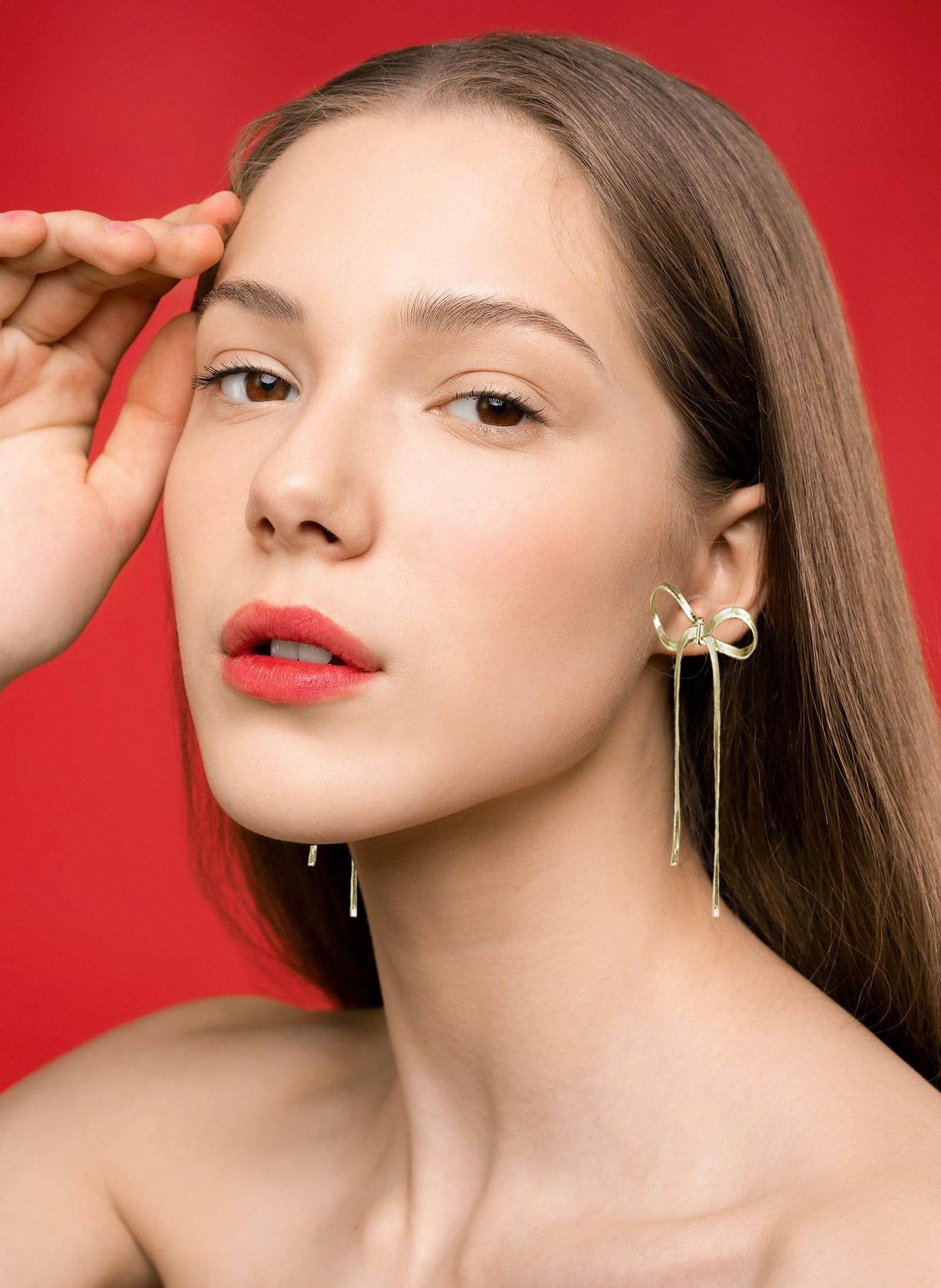 LOKLIFFAI Bow Drop Dangle Earrings for Women, Long Tassel Chain Earrings Wedding Statement Earrings