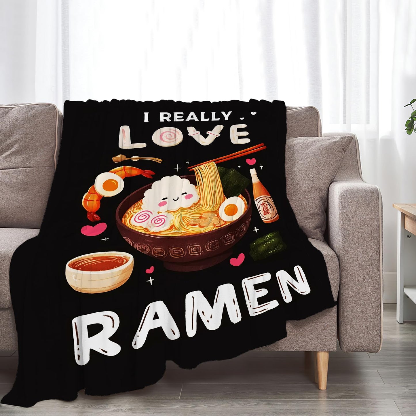 Ramen Blanket Soft Fuzzy Fleece Ramen Noodle Food Throw Blankets Decor Cozy Warm Plush Flannel Foodie Blanket Gifts for Boys Girls Men Women Home Chair Sofa Couch Bed 50"X40"