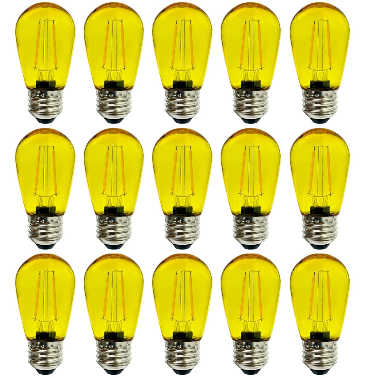 Minsily 15 Pack S14 LED Bulb Yellow Christmas Replacement Bulbs 2W S14 Outdoor LED String Lights Plastic Shatterproof Edison Bulb E26 Base Decorative Bulbs for Christmas Halloween Holiday Home Decor