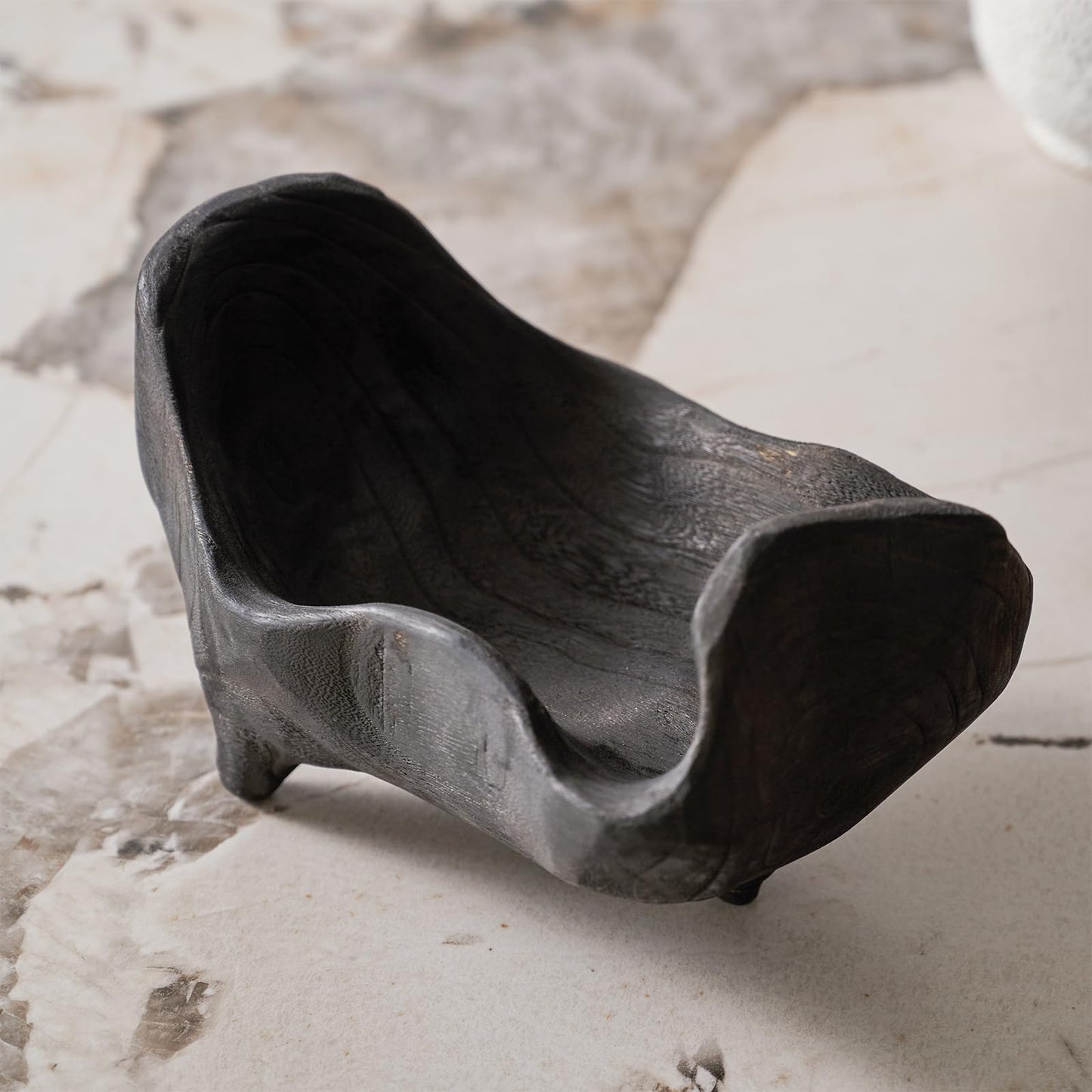 DN DECONATION Oak Wood Black Decorative Bowl-9.25x5.51 Inch Small Bowl for Entryway Key, Fruit, Candy with feet, Boho Farmhouse Home Decor for Dining Room, Coffee Table Centerpiece