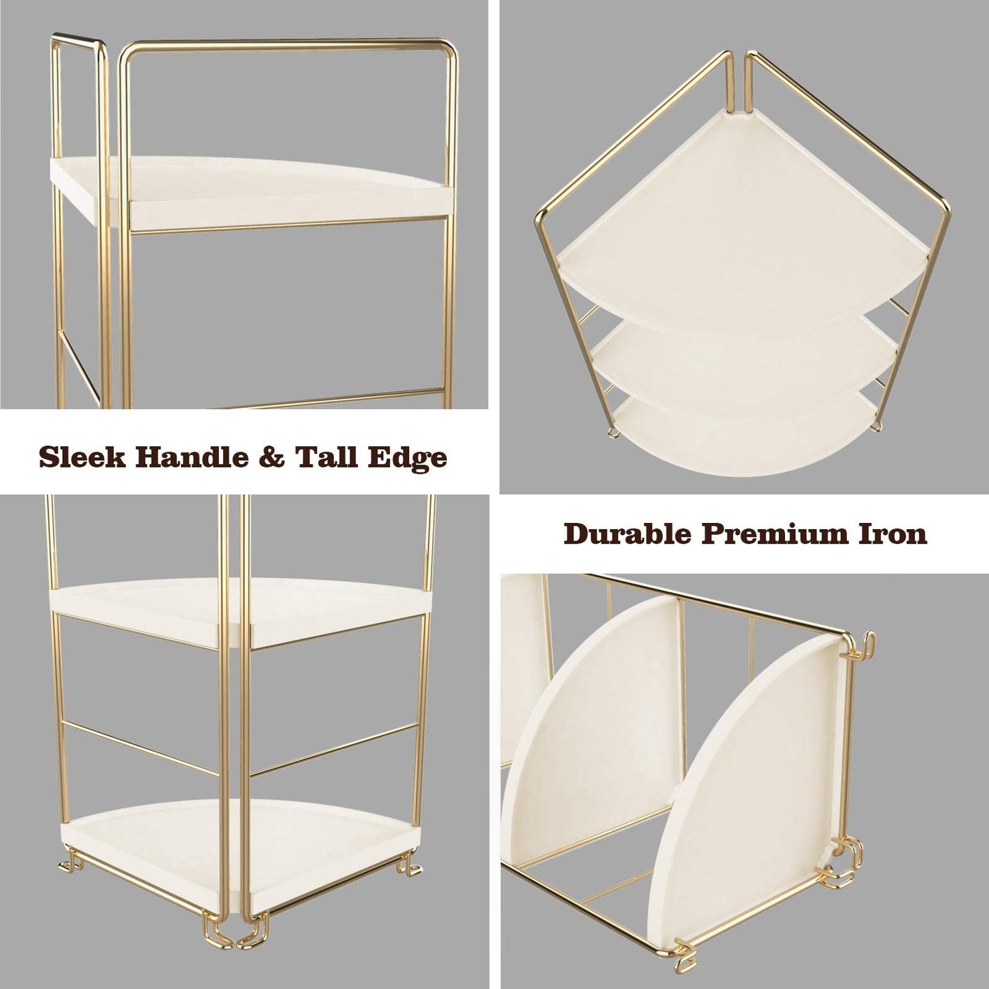 kaileyouxiangongsi 2-Tier Kitchen Spice Rack-Corner Bathroom Shelf- Triangle Standing Storage Rack for Bathroom, Living Room, Bedroom, Kitchen (Golden)