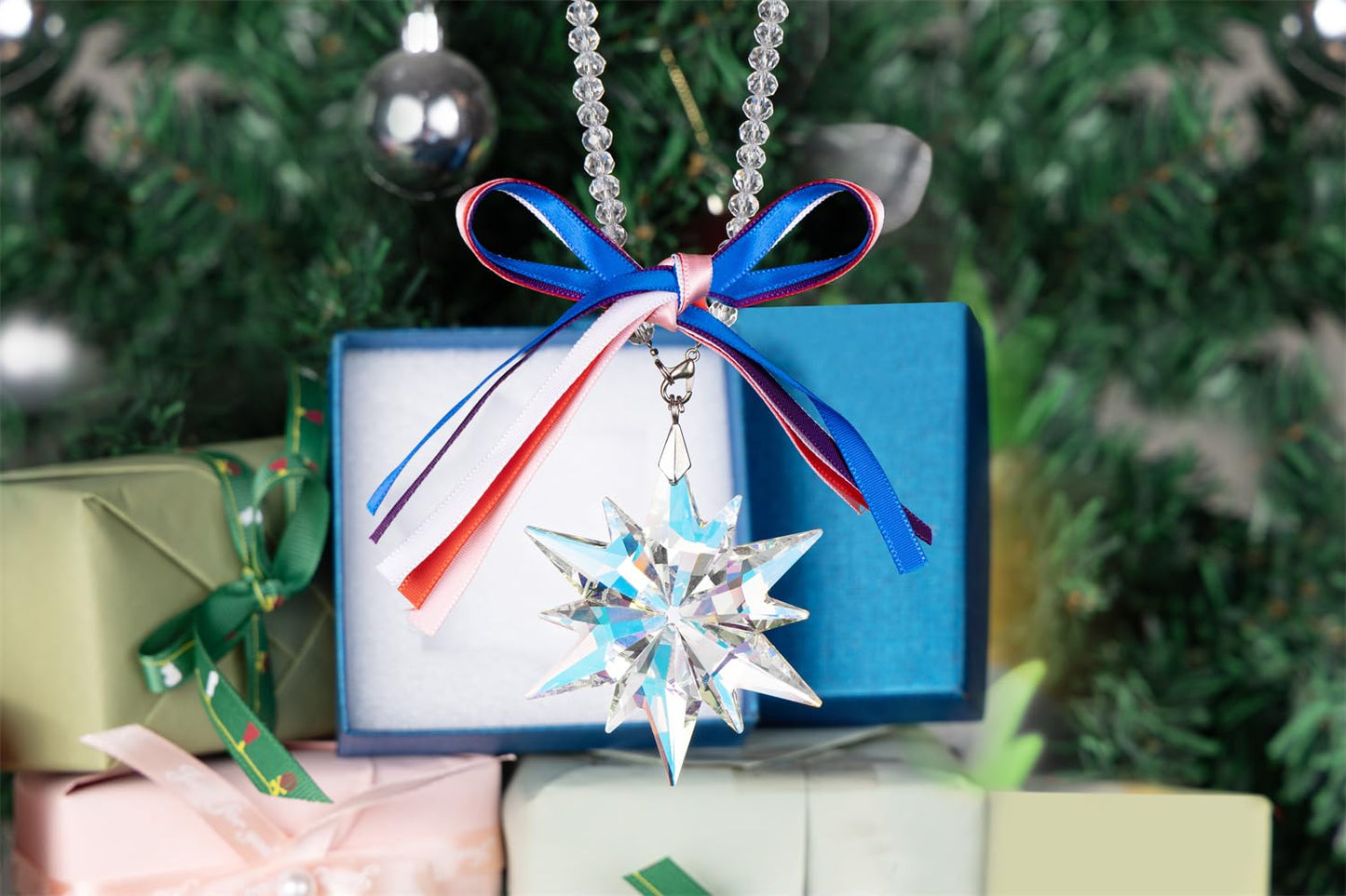 Crystal Snowflake Ornaments for 4th of July Decorations - Friend Gifts for Women & Men-Hanging Glass Ornament Gifts