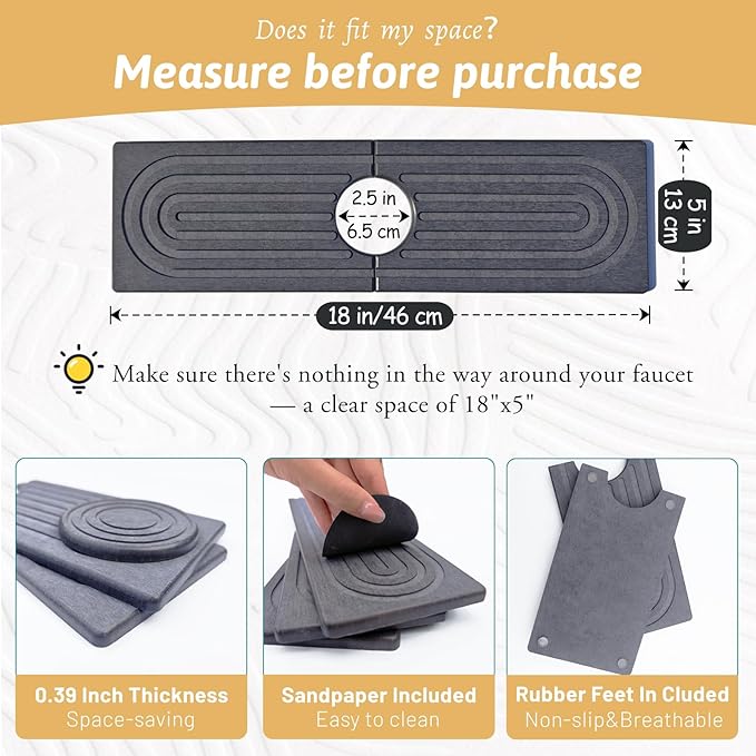 Diatomite Sink Mat around Faucet, Instant Dry Stone Sink Tray Cleaning Tools