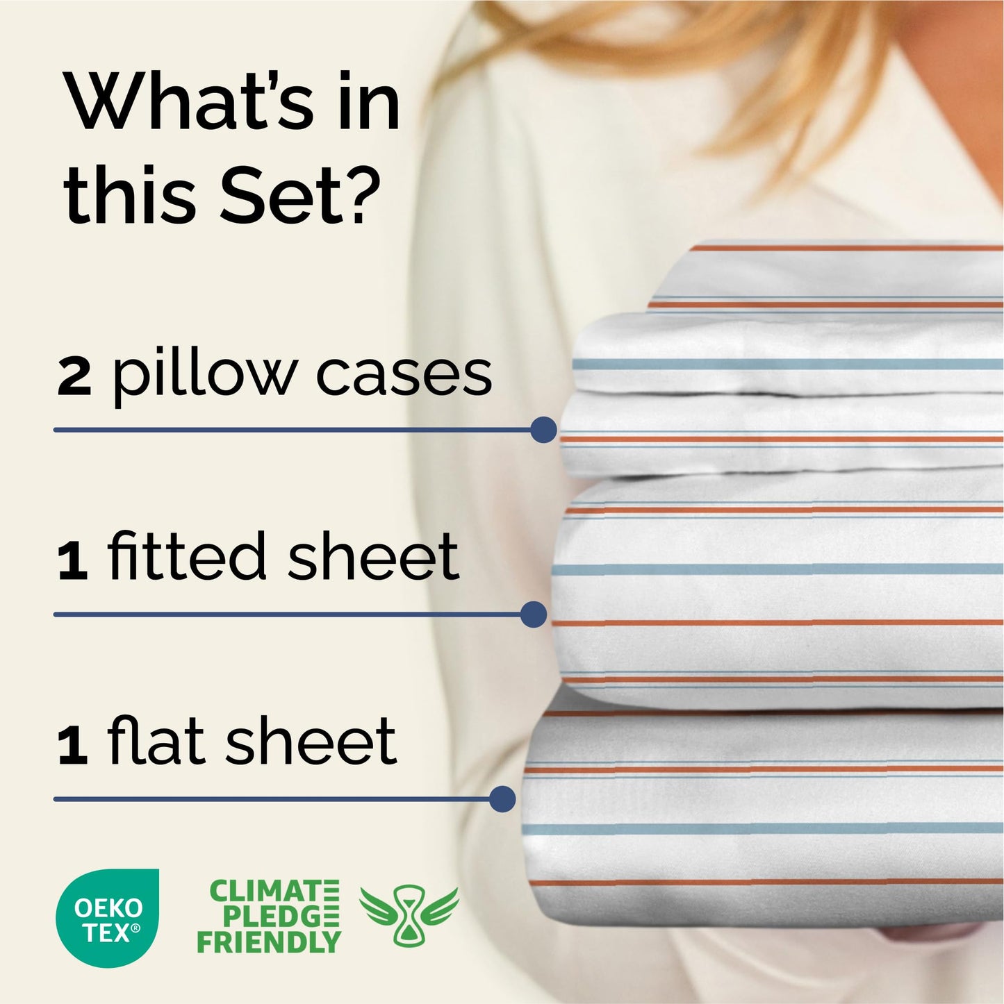 Striped Sheets - Red & Blue Striped Sheets - 1 Flat & 1 Fitted & 2 Pillowcases w/ Deep Pockets – Wrinkle & Fade Free - Ultra-Soft, Breathable & Cooling – Luxury Pinstripe Bedding - Queen Size Bed Set