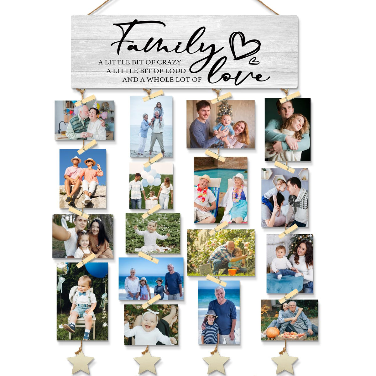 WXHUM Family Wall Decor Picture Frames Collage Photo Hanging, Family Love Hanging Picture Frames Photo Wall Display, Christmas Housewarming Gifts for Women Couples Grandparents, 16x5 inch
