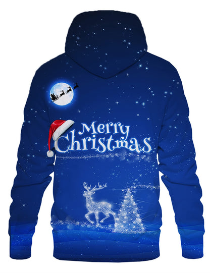 Yasswete Mens Hoodies Graphic 3D Christmas Sweatshirts Unisex Blue Pullover Hooded Hoody for Women Cool Sweaters Clothes Shirt for Winter Size Medium
