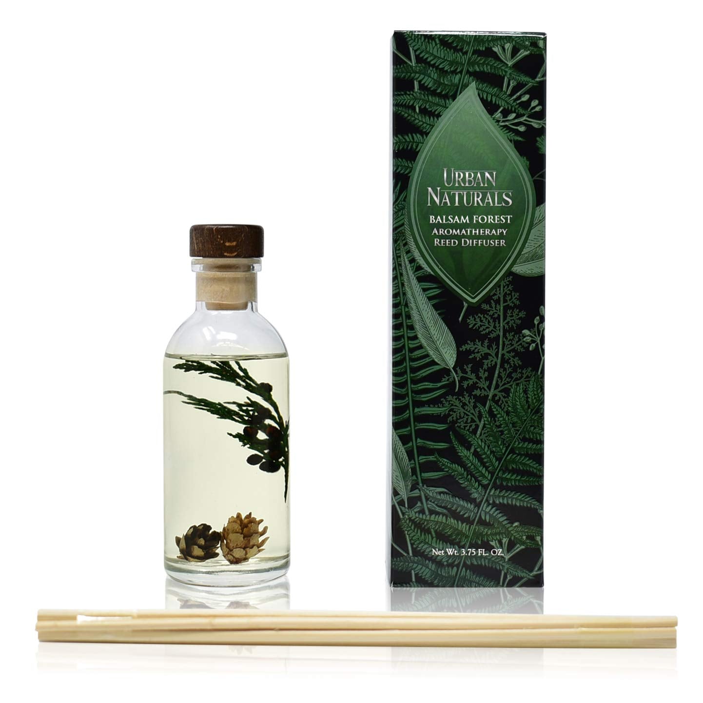Urban Naturals Balsam Forest Reed Diffuser Oil Set - Real Juniper and Pine Cones – Fragrance Notes of Fraser Fir, Evergreen, Pine, Woodsy Cedar and Sandalwood – Vegan 3.75 Ounces – Made in The USA