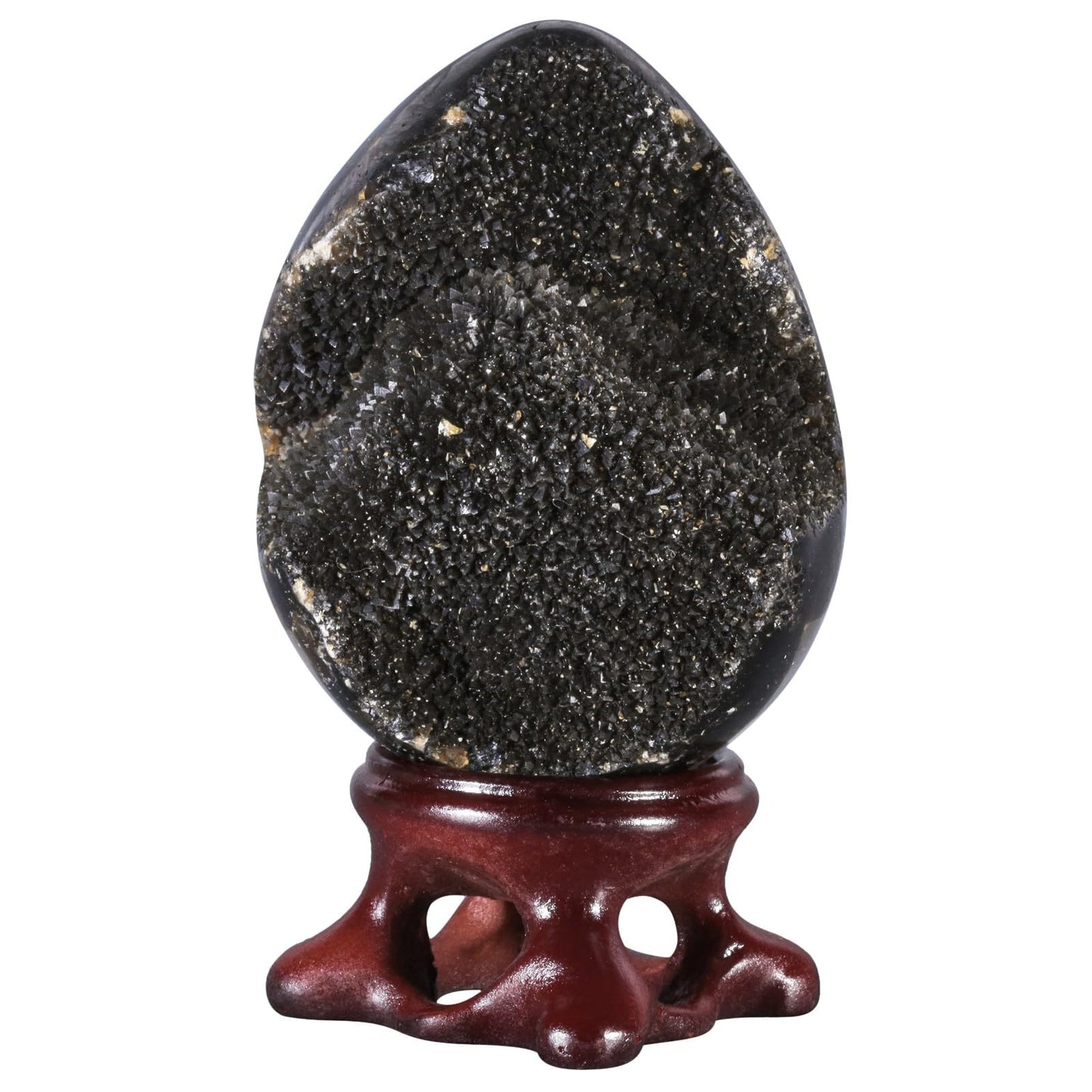 Sportmusies Natural Black Septarian Dragon Stone Geode Cluster Egg with Resin Stand, Decorative Crystal Cluster Egg Figurine for Home Reiki Healing Meditation, 1.96-2.75 inches