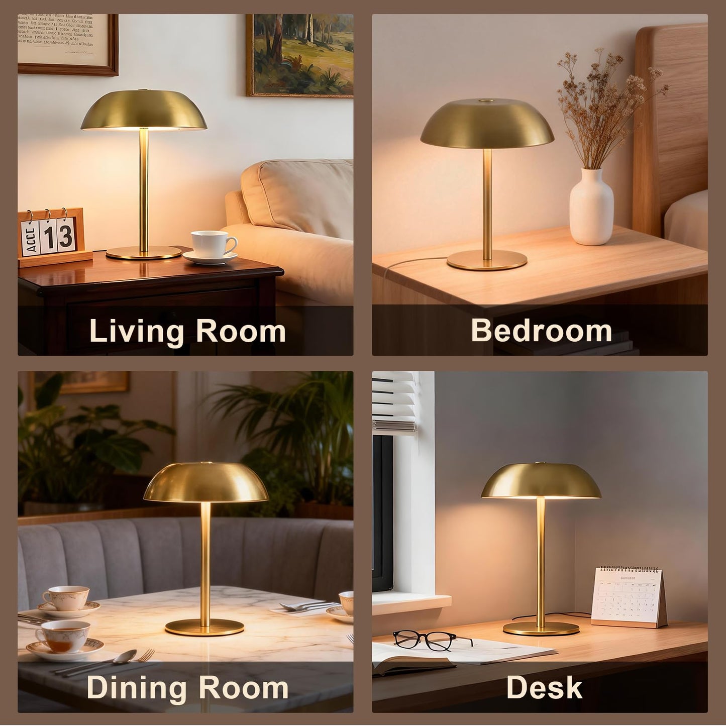 SisiHokai Small Rechargeable Lamp Cordless, LED Touch Battery Operated Table Lamp, Portable, Dimmable, Modern Home Decor, Desk, Bedroom, Bedside, Living Room, Kitchen, Patio, Restaurant, Bar, Gold