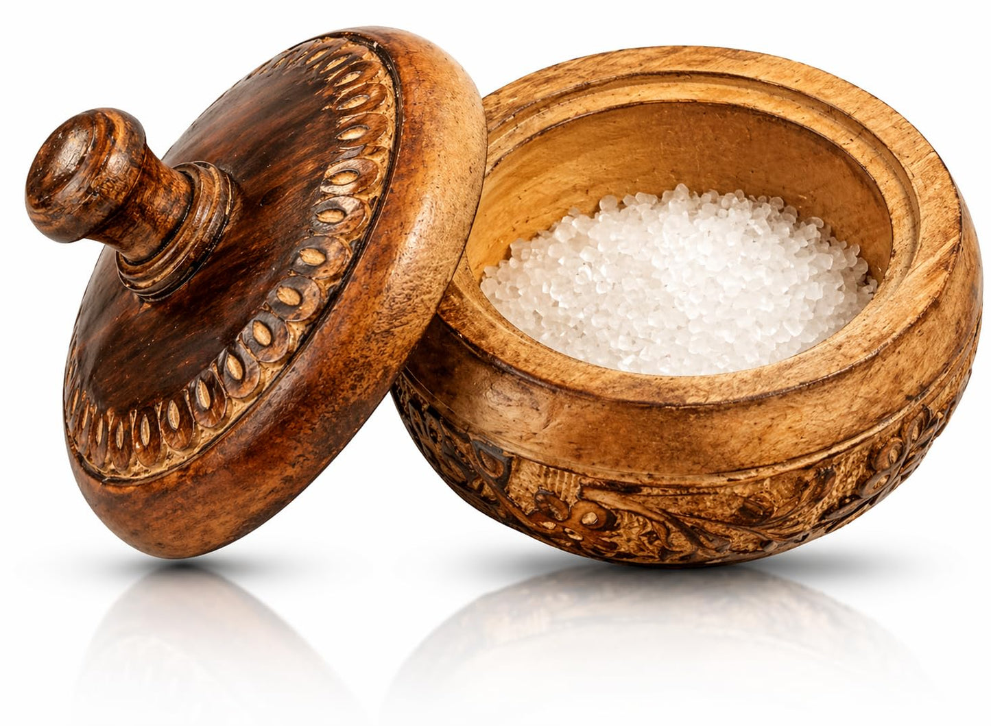 Decorative Rustic Wooden Sugar Bowl With Lid Wide Mouth Candy Treat Jar Spice Jar Holder Condiment Nuts Serving Bowl Pot Salt Spice Herb Loose Leaf Tea Storage Container Novelty Home & Kitchen