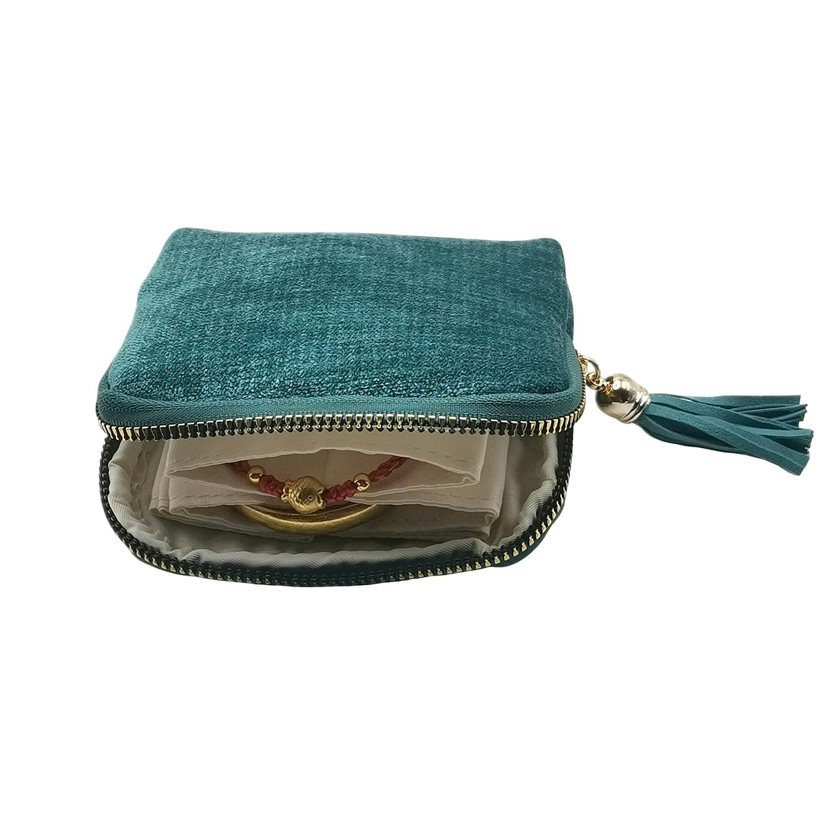 WHSLILR Small Travel Jewelry Case - Jewelry Travel Organizer Bag with Tassel Zipper for Bracelets, Necklaces, Bangles, Jewelry Organizer Storage Bag Gift for Women Girls - LJB001-Blue