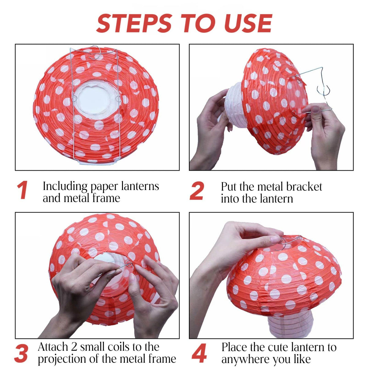 6Pcs Mushroom Paper Lanterns, 3D Mushroom Hanging Ornament for Wonderland Jungle Forest Themed Birthday Party Wedding Nursery Decor (Red, 6 Pack)