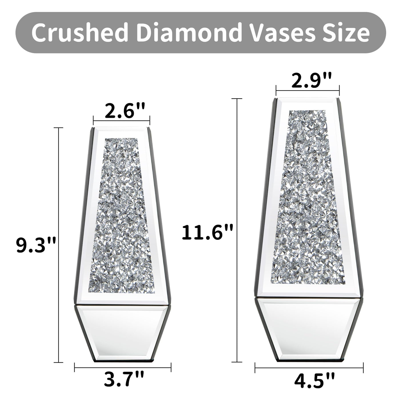 SHYFOY Crushed Diamond Mirrored Vases Set of 2, Silver Glass Flower Vases for Table Home Decor Crystal Vase for Dried Flowers Centerpieces - Can’t Hold Water