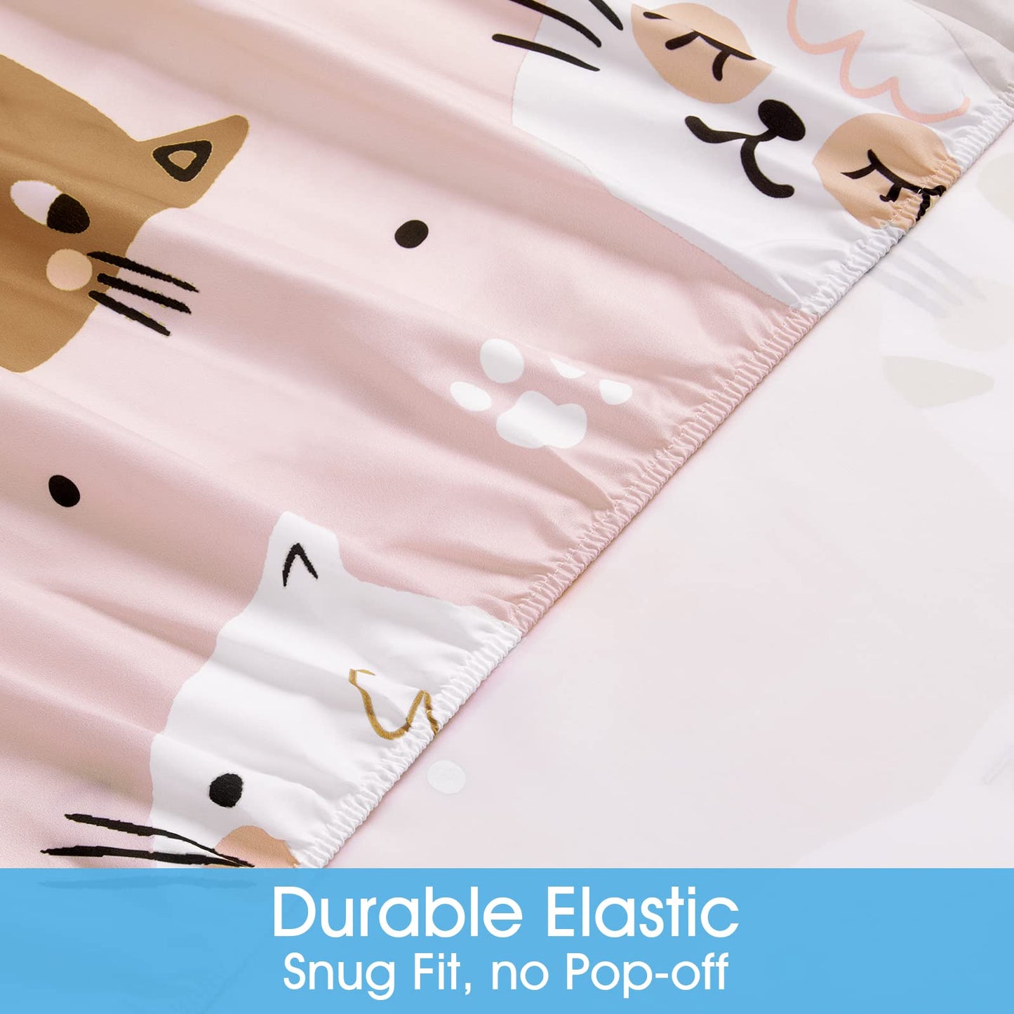 BYSURE Twin Sheets Set Kids(Cat Kitties, Pink), 3 Pieces Easy Fit Deep Pocket Sheets Set, Breathable Wrinkle-Free Microfiber Bedding for Children