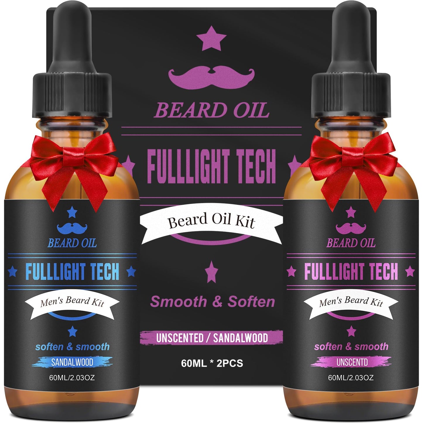 Beard Oil,2 Packs 4 FLOZ(120ml) Natural Beard Oil for Men Growth,Sandalwood and Unscented Beard Growth Oil Soften,Strengthen,Moisturize Beard Care,Stocking Stuffers for Men Gifts for Him Dad Boyfriend
