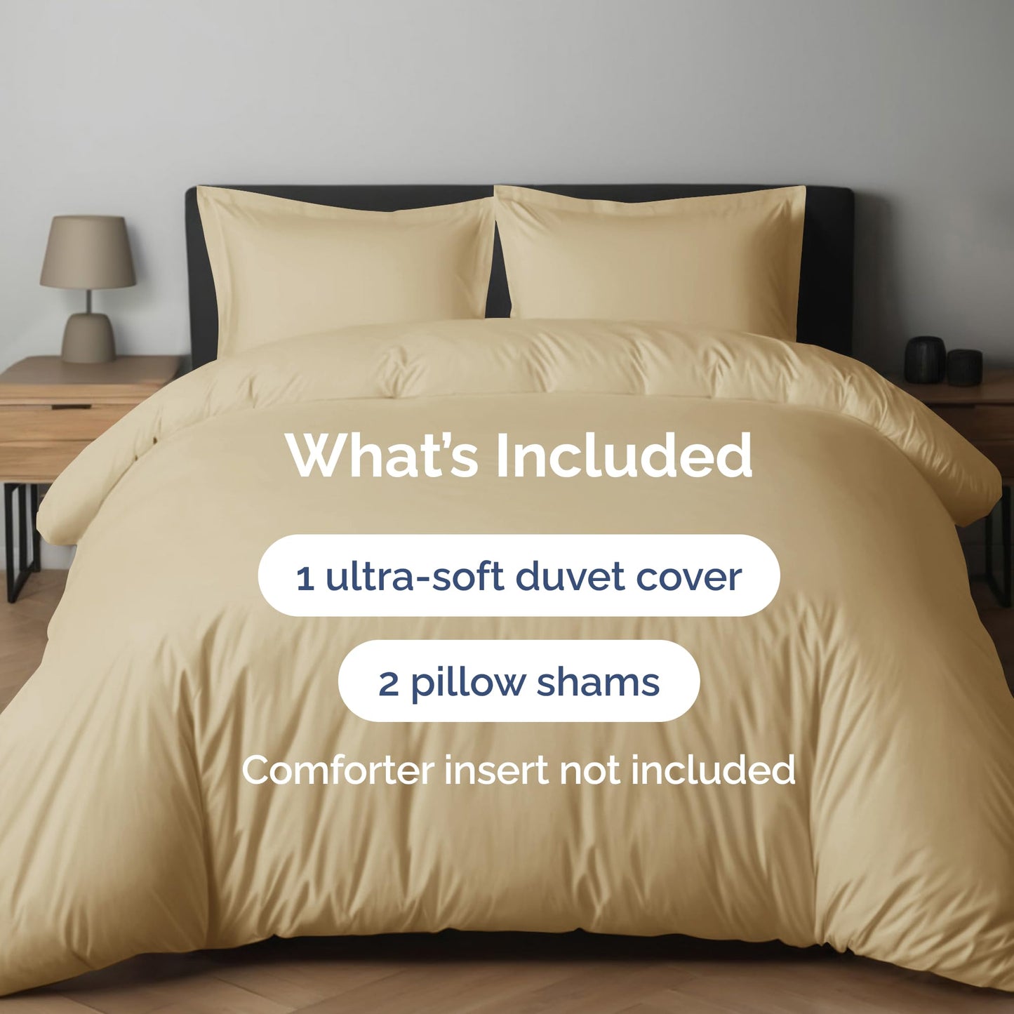 Duvet Cover Queen Size Set - Extra Soft Queen Duvet Cover 90" x 90" with 2 Pillow Shams - Hotel Luxury, Easy Care and Fade Free w/ Zipper Closures & Ties - All Season, Comfy, Cozy & Breathable (Beige)