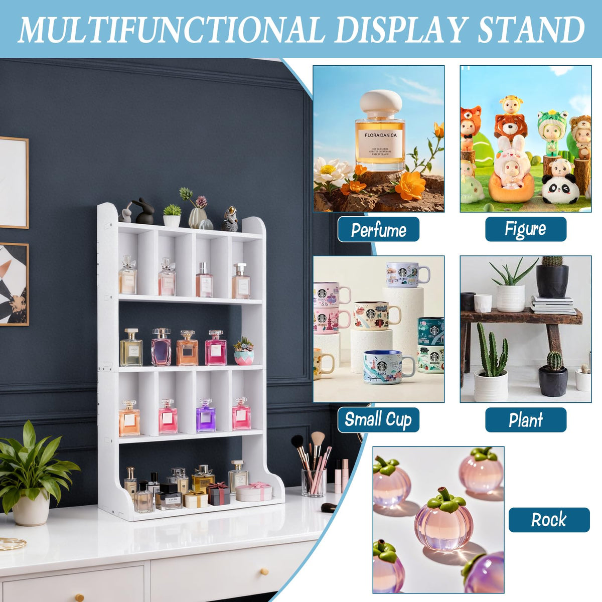 Zoketriton Perfume Organizer Display Case Multi-Tier Trinket Display Shelf for Perfume Crystal Storage Fragrances Collectibles Figures Miniatures Cosmetics Shot Glasses