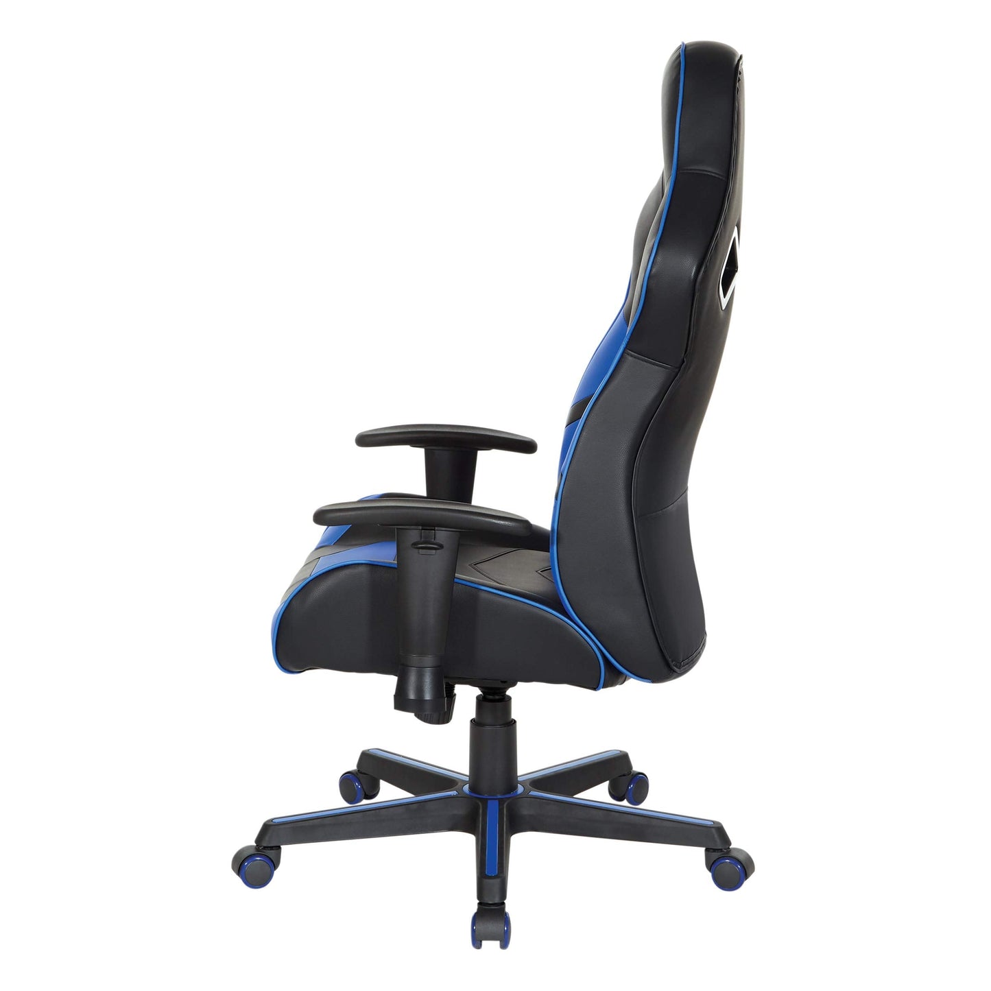 OSP Home Furnishings Vapor Ergonomic Adjustable High Back Faux Leather Gaming Chair with Coil Spring Seat and Integrated Cooling Airflow, Blue Accents
