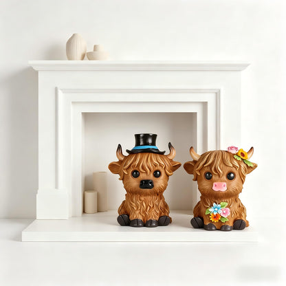 nawaza Highland Cow Statue Resin 2 pcs Birthday Gifts for Women,Mom,Highland Cow Gifts Beautifully Crafted Home Office Farmhouse Kitchen Decorations Figurine