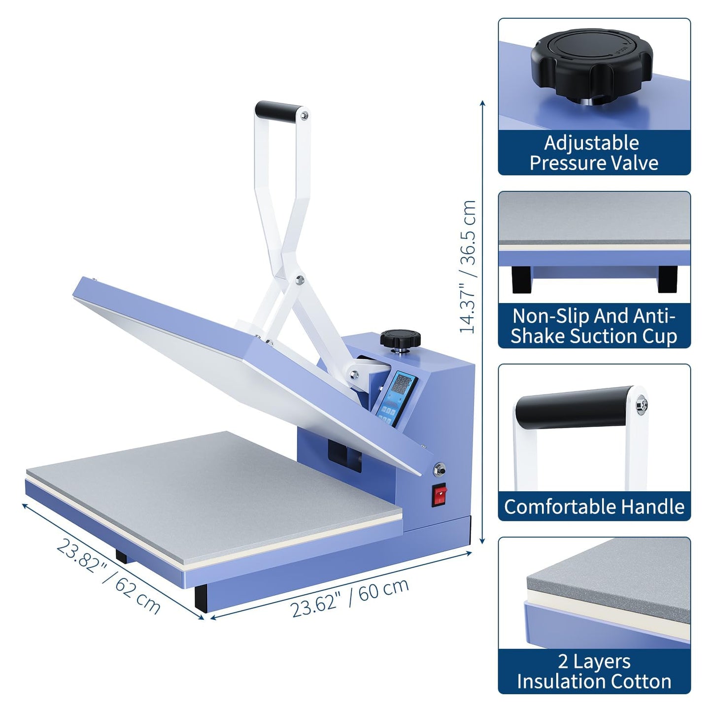 16x24 Heat Press Machine for t-Shirts, Sublimation Transfer, Fast Heating, Digital Precise Temperature Control, Adjustable Pressure, Industrial Transfer Printer for Commercial & Home Use, Baby Blue